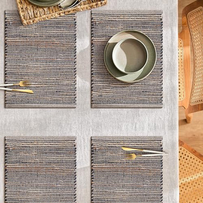 Cotton/Jute Placemats Set of 4-13x19 Inch - Natural Grey Charcoal - color: Natural - Grey Charcoal