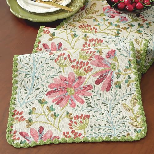 Spring Botanical Floral Lace Table Runner Green 12 x 48 Inch - color: Botanical Green, size: 12" x 48"