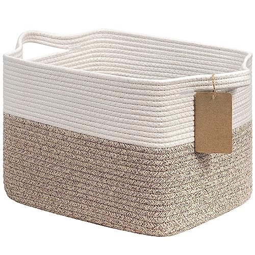 Goodpick Woven Rope Storage Basket for Shelves, Rectangle, Light Brown - color: Light Brown, size: 13"L x 10"W x 9"H