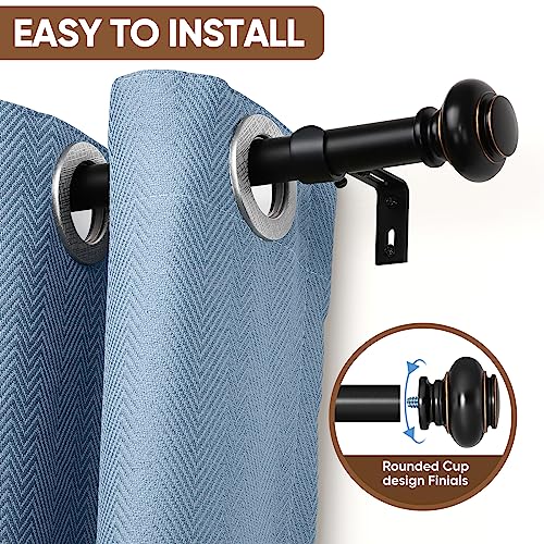 SIMEWIN Black Curtain Rods for Windows 28 to 48 Inches Adjustable Decorative 1 Inch Diameter Single Window Curtain Rod Set with Classic Finials, Black with Gold Finishing - color: Black, size: 28"-48"