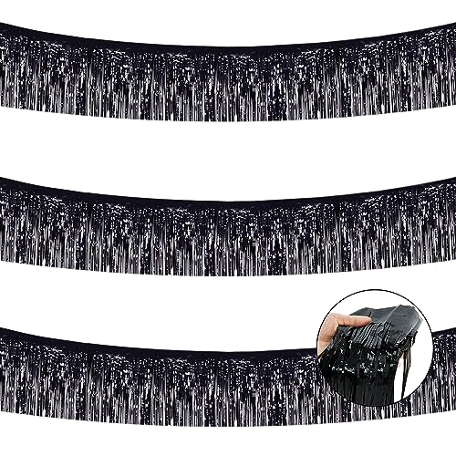 BEISHIDA Black Fringe Garland Banner 3Pack 30ft Wall Tinsel Foil Streamers - color: Black