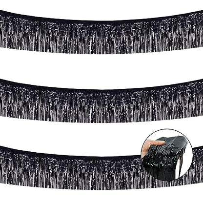 BEISHIDA Black Fringe Garland Banner 3Pack 30ft Wall Tinsel Foil Streamers - color: Black