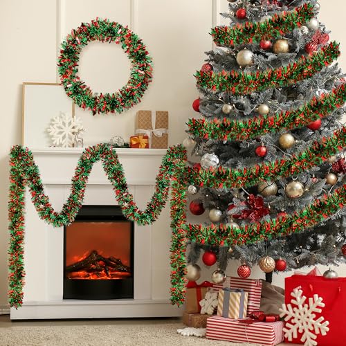 50Ft Red Green Christmas Tinsel Garland Xmas Tree Decorations - color: Red Green