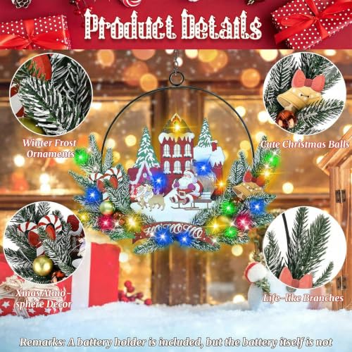 Pre-Lit Christmas Wreath for Front Door, Lighted Witch with 6H On/18H Off - color: Santa Claus-multicolor