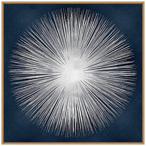 Amanti Art Framed Canvas Wall Art 30x30 Sunburst on Dark Blue I by Abby Young, Framed Wall Art Canvas, Abstract Artwork, Modern Decor, Large Poster Painting for Living Room, Bedroom, Bathroom, - color: Sylvie Natural, size: 30"L x 30"W