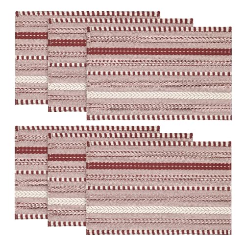 Artoid Mode Red Woven Braided Stripe Placemats Set of 6-12x18 Inch - color: Red, size: 12" x 18", 6 Pcs