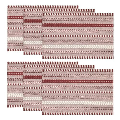 Artoid Mode Red Woven Braided Stripe Placemats Set of 6-12x18 Inch - color: Red, size: 12" x 18", 6 Pcs
