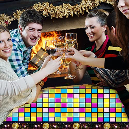 3 Pieces Disco Tablecloth for 70's Disco Party Decoration 70s Table Cover Plastic Rectangle Table Decor for woman and man 1970s Fever Music Record Neon Night Birthday Party Supplies 54 x 108 Inch - style: Disco