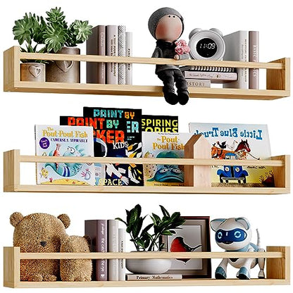 Fixwal Floating Nursery Book Shelves for Wall, 23.6 Inches, Set of 3 - color: Natural, size: 23.6inches