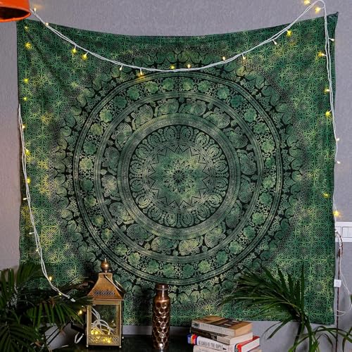 Craft Trade Cotton Mandala Tapestry, Indian Wall Hanging Decor, 50x60 In - color: Green, size: 50"L x 60"W