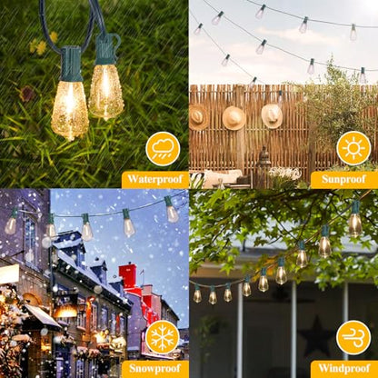 Brightever 50FT Outdoor String Lights 27 Bulbs, Waterproof Patio Lights - color: Green Wire Warm White, size: 50FT