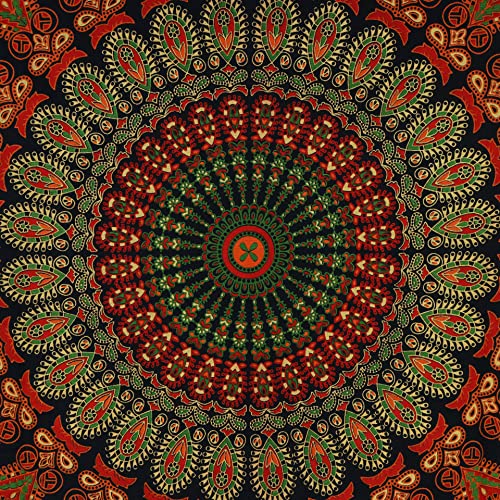 Bless International-Organic-Cotton-Golden-Green-Handmade-Mandala-Tapestry - color: Golden Green, size: 40"L x 30"W