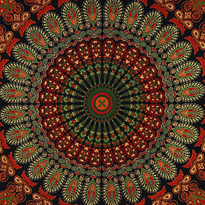Bless International-Organic-Cotton-Golden-Green-Handmade-Mandala-Tapestry - color: Golden Green, size: 40"L x 30"W