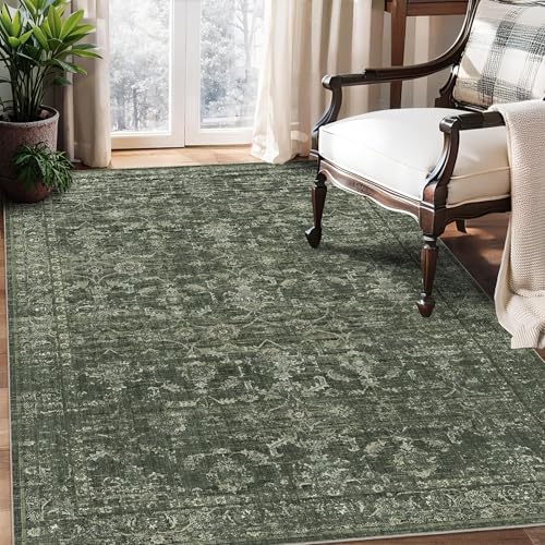 3x5 Washable Entryway Area Rug Non-Slip Retro Dark Green Throw Carpet - color: Dark Green, size: 3' x 5' (Rectangular)