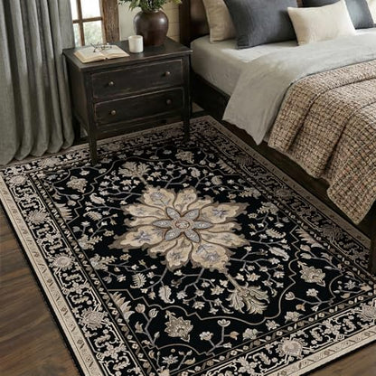 RELEANY Washable Area Rug, 5'x7', Black/Neutral - color: Black/Neutral, size: 5' x 7' (Rectangular)