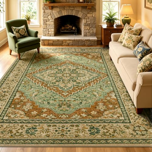 Joydeco Area Rugs 8x10 for Living Room Bedroom, Large Dining Room Rug - color: Brown&brick&green, size: 8' x 10' (Rectangular)