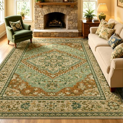 Joydeco Area Rugs 8x10 for Living Room Bedroom, Large Dining Room Rug - color: Brown&brick&green, size: 8' x 10' (Rectangular)