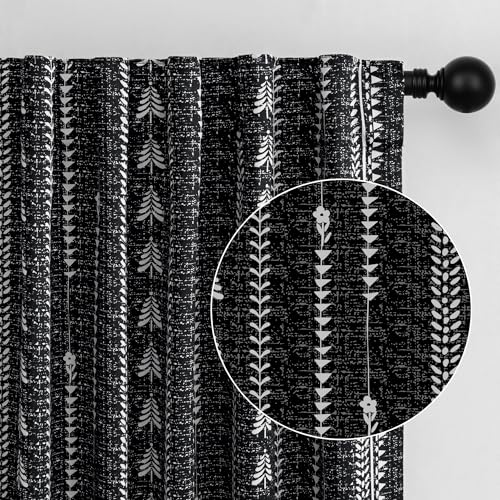 MEETSKY Boho Black 95% Blackout Bedroom Curtains 50Wx72L,2 Panels - color: Black, size: 50"W x 72"L (Pack of 2)
