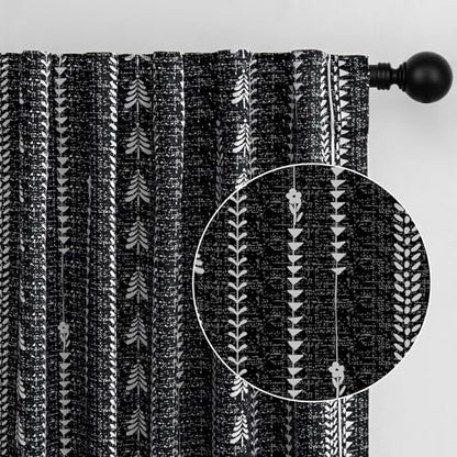 MEETSKY Boho Black 95% Blackout Bedroom Curtains 50Wx72L,2 Panels - color: Black, size: 50"W x 72"L (Pack of 2)