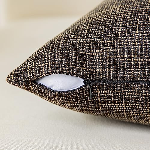 Kevin Textile Faux Linen Square 2 Tone Woven Fine Throw Pillow Sham Cushion Case Covers for Car/Couch Use, 18-inch(2 Packs, Black Gold) - color: Black Gold, size: 18" x 18" (Pack of 2)
