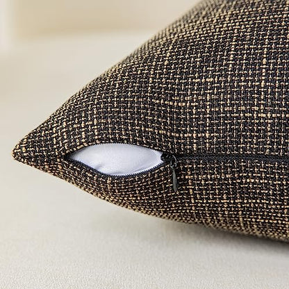 Kevin Textile Faux Linen Square 2 Tone Woven Fine Throw Pillow Sham Cushion Case Covers for Car/Couch Use, 18-inch(2 Packs, Black Gold) - color: Black Gold, size: 18" x 18" (Pack of 2)