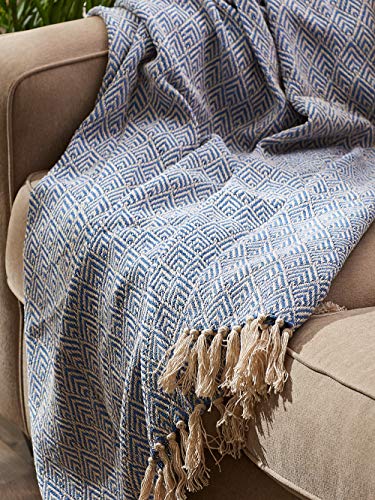 DII Diamond Throw Collection Cotton Woven, 50x60, Stonewash Blue - color: Stonewash Blue, size: 50x60"