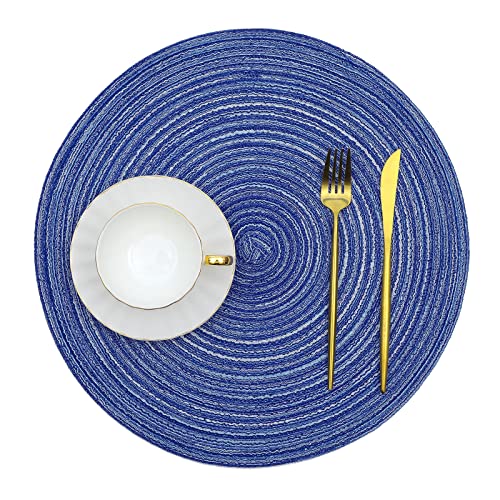SHACOS Round Braided Placemats Set of 8 Round Table Mats for Dining Tables Washable Fabric Kitchen Table Place Mats (Blue White, 8) - color: Blue White, size: Set of 8