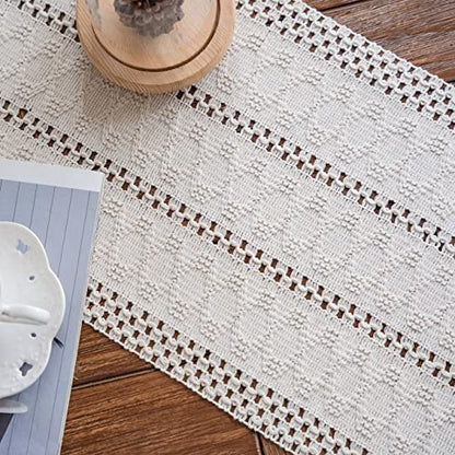 Macrame Table Runner Cream Beige Boho Table Runners with Tassels 12x71in - size: 12"Wx71"L