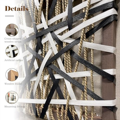BrightA Wabi-Sabi Hand-Woven Jute Rope Framed Rustic Wall Art - color: Black + White + Natural Beige + Natural wood tone, size: 23.6"x23.6"