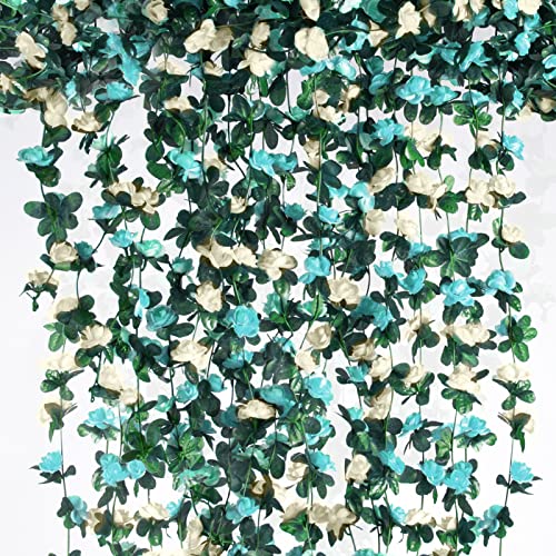 6Pcs x 8.2FT Artificial Flower Garland Floral Rose Vine Decor, Blue Flower - color: Spring Blue White 6pcs, 1.5" Rose Flowers, size: 8.2FT Vines