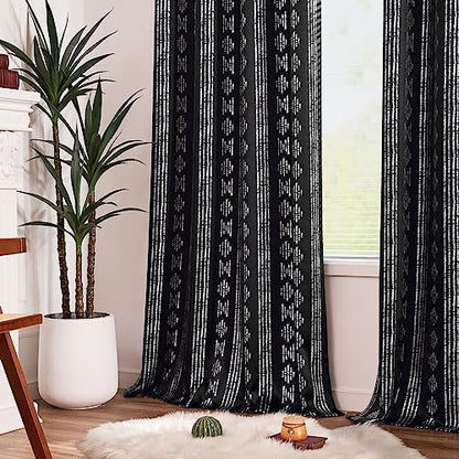 jinchan Boho Blackout Curtains 63 Inch Length for Bedroom Living Room - color: Boho | Silver on Black, size: 52"W x 63"L (Pack of 2)