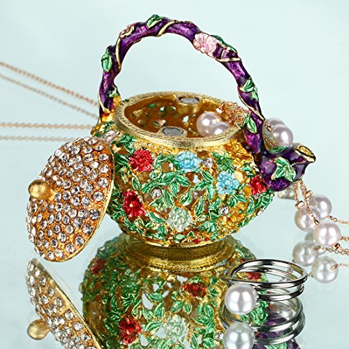 YU FENG 4.7 Inch Mini Teapot Trinket Box Ring Holder Jewelry Organizer - color: Green