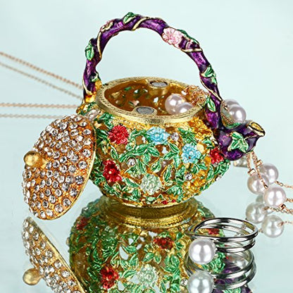 YU FENG 4.7 Inch Mini Teapot Trinket Box Ring Holder Jewelry Organizer - color: Green