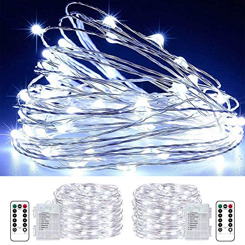 LED Fairy String Lights Battery Operated,2 Pack 33ft 100 LED Waterproof Cool White Twinkle Firefly String Lights with Remote& 8 Lighting Modes Indoor Outdoor Christmas Patio Party Decor - color: Cool White 33FT Fairy Lights-2Pack