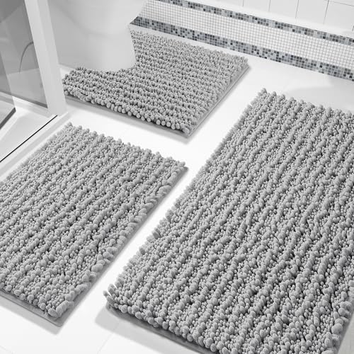 Yimobra Bathroom Rug Set 3 Piece, Super Water Absorbent Bath Mat Set, Grey - color: Grey, size: 24"x20" + 30"x20"+ 44"x24"