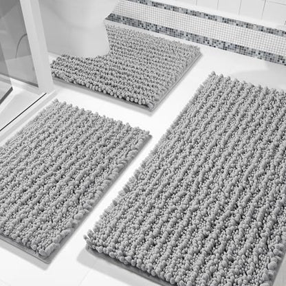 Yimobra Bathroom Rug Set 3 Piece, Super Water Absorbent Bath Mat Set, Grey - color: Grey, size: 24"x20" + 30"x20"+ 44"x24"