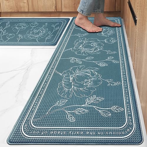 Kitchen Floor Mat Set of 2, Anti Fatigue Kitchen Mat 17"x59"+17"x29" - color: Teal, size: 17"x59"+17"x29"