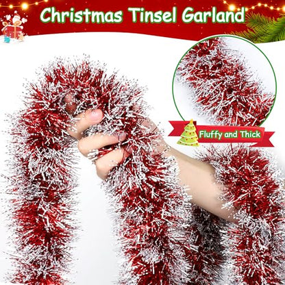 50FT Red Christmas Tinsel Garland Christmas Tree Decoration - color: Red White
