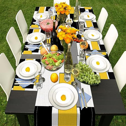 ArtSocket Table Runner and Placemats Set of 6, Abstract Geometric - color: Geometric Yellow