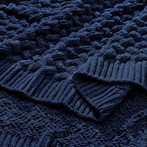 Deep Sea Blue Chunky Knit Throw Blanket,Extra Thick Cozy Sofa Blanket 50x60 - color: Deep Sea Blue, size: 50"x60"
