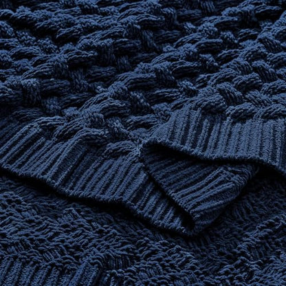 Deep Sea Blue Chunky Knit Throw Blanket,Extra Thick Cozy Sofa Blanket 50x60 - color: Deep Sea Blue, size: 50"x60"