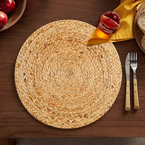 Hausattire Jute Braided Round Placemats, Natural, 14 in, 4-Pack