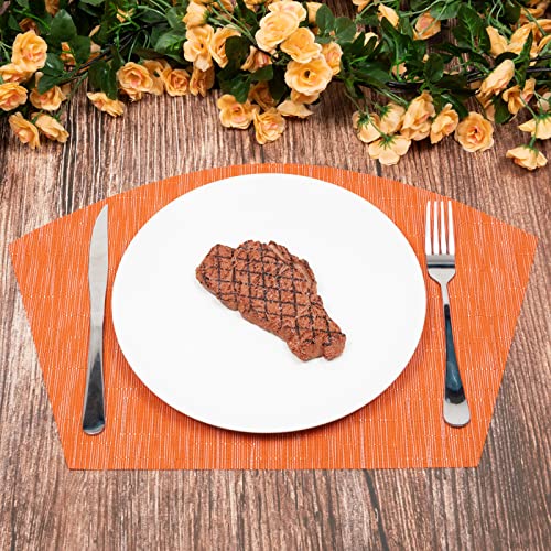 SHACOS Round Table Placemats Set of 4 Wedge Placemats Heat Resistant Woven Vinyl Table Mats for Round Table Wipe Clean (4, Orange) - color: Orange