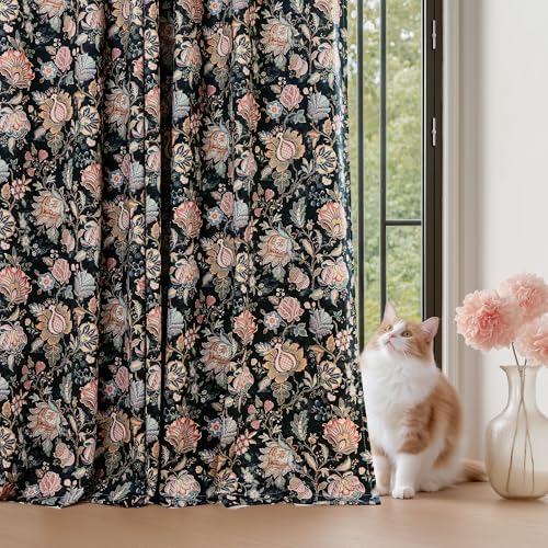 FMFUNCTEX Black Boho Blackout Floral Curtains, 52X63 Inches, 2 Panels - color: Black, size: 52"W x 63"L (Pack of 2)