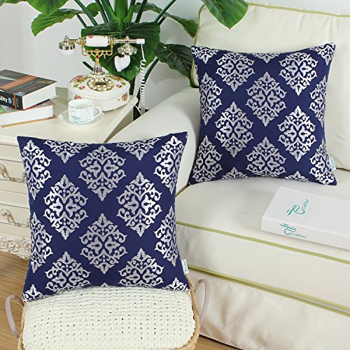 CaliTime Decorative Couch Throw Pillow Covers 18 X 18 Inches Navy Blue - color: Diamond Dark Ground - Navy