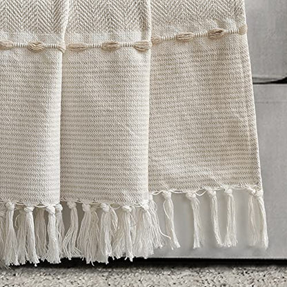 Lush Decor Herringbone Stripe Woven Tassel Yarn Dyed Cotton Throw Blanket 50" W x 60" L Neutral & White - Striped Throw Blankets - Beige Couch Blanket - color: Neutral & White