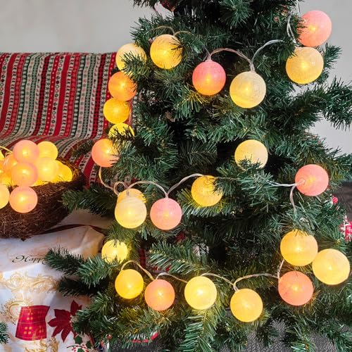 Gardeningwill 3M/10Ft 30 Pink White Ball LED Xmas Wedding Battery Operated String Fairy Light - color: Pink White