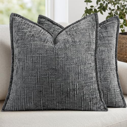 MIULEE Slubby Textured Decorative Throw Pillow Covers Dark Grey 20x20 - color: Dark Grey, size: 20" x 20" (Pack of 2)