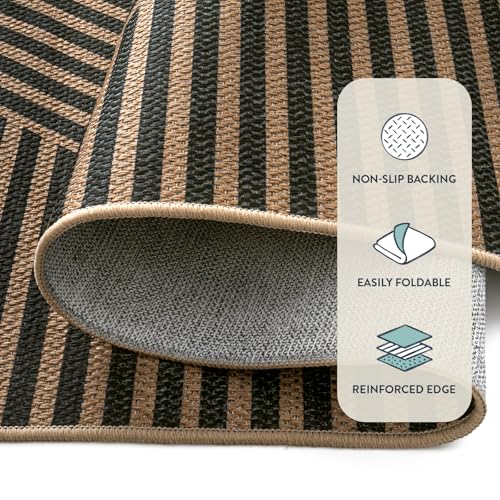 Lahome Modern Black and Brown Runner Rug, 2x8 Entryway Runner Rug Non Slip - color: Black/Nature Geometric-2, size: 2'6" x 8' (Runner)