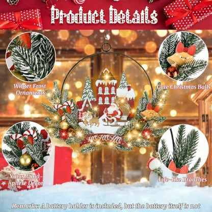 Pre-Lit Christmas Wreath for Front Door, Lighted Witch with 6H On/18H Off - color: Santa Claus-warm White